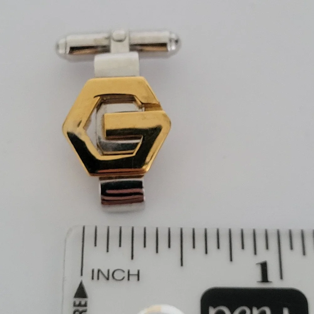 Vintage Givenchy 1977 Two Tone G Logo Hexagon Cufflinks Gold Silver Mens Jewelry